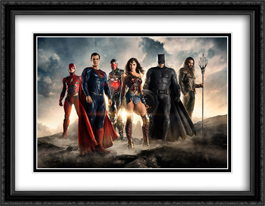 Justice League of America 36x28 Black Ornate Wood Framed Movie Poster with Double Matting