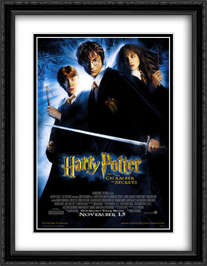 Harry Potter and the Chamber of Secrets 28x36 Black Ornate Wood Framed Movie Poster with Double Matting