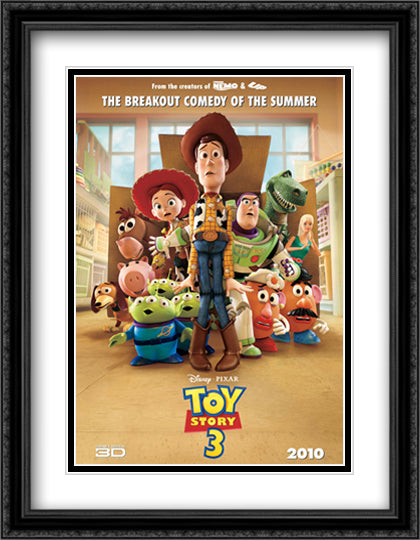 Toy Story 3 28x36 Black Ornate Wood Framed Movie Poster with Double Matting