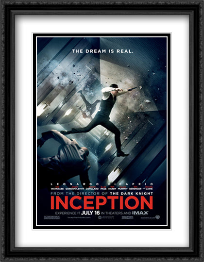 Inception 28x36 Black Ornate Wood Framed Movie Poster with Double Matting
