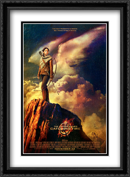 The Hunger Games Catching Fire 28x38 Black Ornate Wood Framed Movie Poster with Double Matting