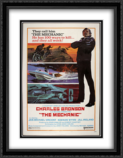 The Mechanic 28x36 Black Ornate Wood Framed Movie Poster with Double Matting