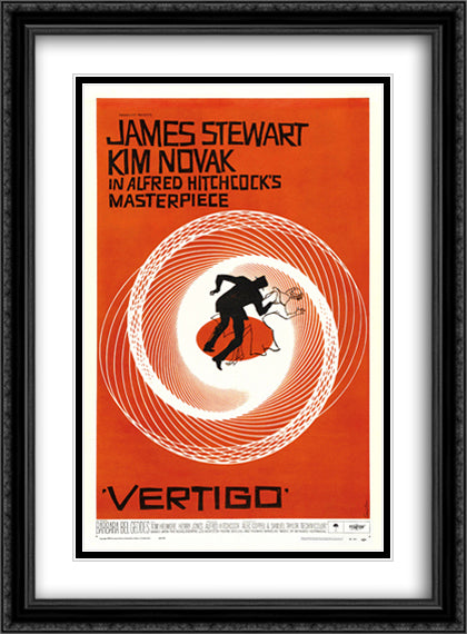 Vertigo 28x38 Black Ornate Wood Framed Movie Poster with Double Matting