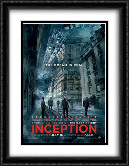 Inception 28x36 Black Ornate Wood Framed Movie Poster with Double Matting