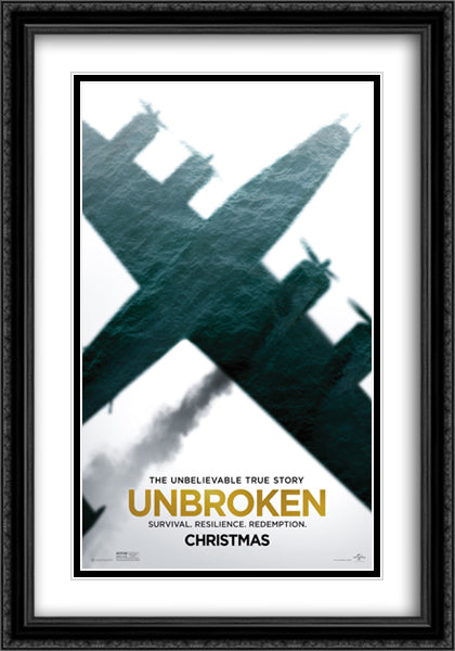 Unbroken 28x40 Black Ornate Wood Framed Movie Poster with Double Matting