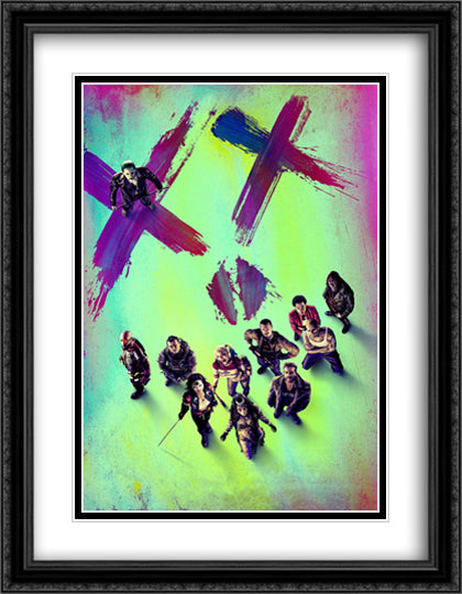Suicide Squad 28x36 Black Ornate Wood Framed Movie Poster with Double Matting