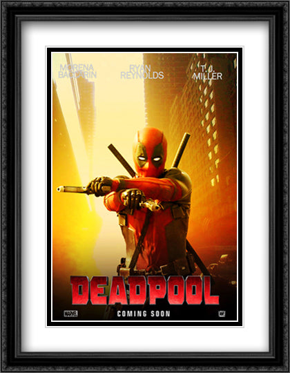 Deadpool 28x36 Black Ornate Wood Framed Movie Poster with Double Matting