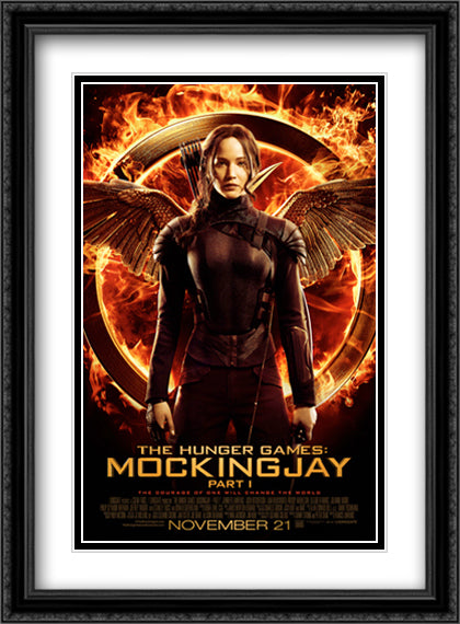 The Hunger Games Mockingjay 1 28x38 Black Ornate Wood Framed Movie Poster with Double Matting