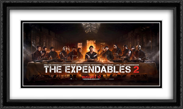 The Expendables 2 40x24 Black Ornate Wood Framed Movie Poster with Double Matting