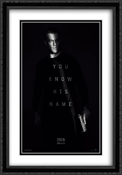 Jason Bourne 28x40 Black Ornate Wood Framed Movie Poster with Double Matting
