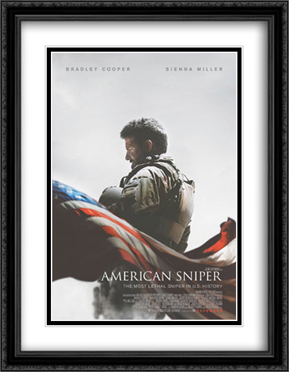 American Sniper 28x36 Black Ornate Wood Framed Movie Poster with Double Matting