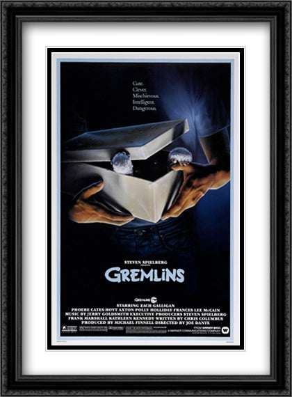 Gremlins 28x38 Black Ornate Wood Framed Movie Poster with Double Matting