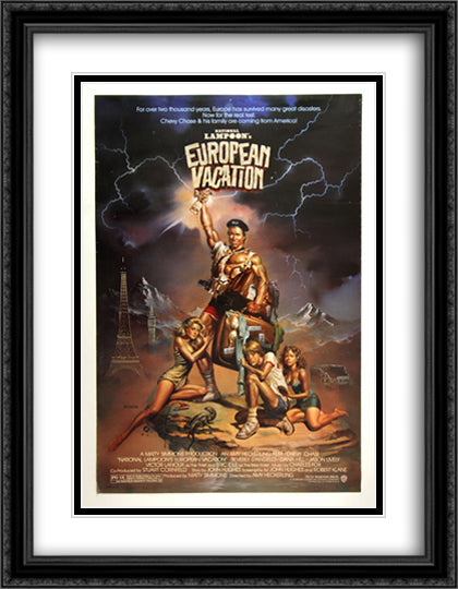 European Vacation 28x36 Black Ornate Wood Framed Movie Poster with Double Matting
