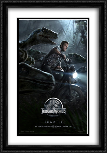 Jurassic World 28x40 Black Ornate Wood Framed Movie Poster with Double Matting