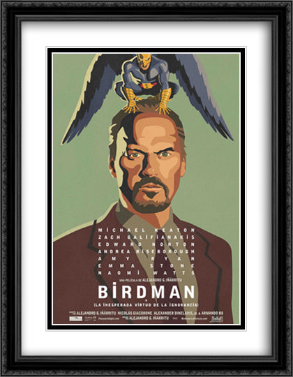 Birdman 28x36 Black Ornate Wood Framed Movie Poster with Double Matting