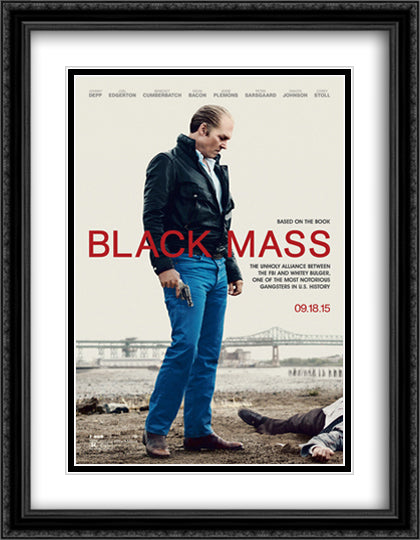 Black Mass 28x36 Black Ornate Wood Framed Movie Poster with Double Matting