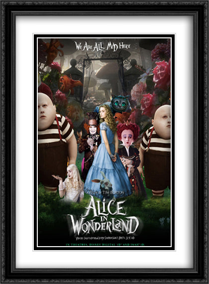 Alice in Wonderland 28x38 Black Ornate Wood Framed Movie Poster with Double Matting
