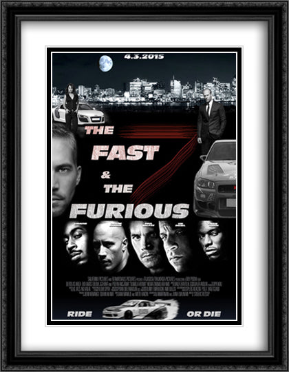 The Fast and the Furious 28x36 Black Ornate Wood Framed Movie Poster with Double Matting