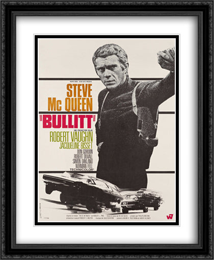 Bullitt 28x34 Black Ornate Wood Framed Movie Poster with Double Matting