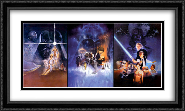 Star Wars Trilogy 40x24 Black Ornate Wood Framed Movie Poster with Double Matting