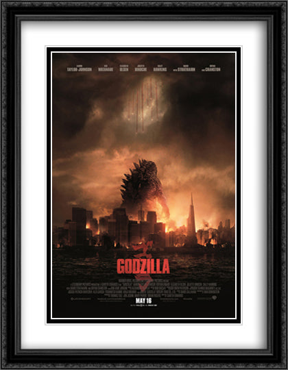 Godzilla 28x36 Black Ornate Wood Framed Movie Poster with Double Matting