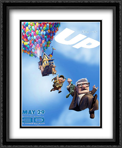 Up 28x34 Black Ornate Wood Framed Movie Poster with Double Matting