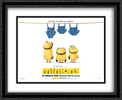 Minions 34x28 Black Ornate Wood Framed Movie Poster with Double Matting