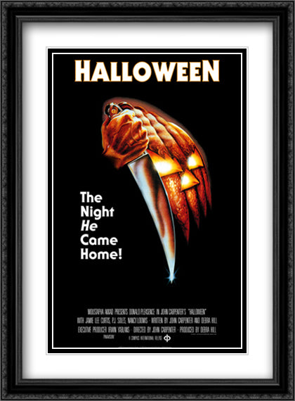 Halloween 28x38 Black Ornate Wood Framed Movie Poster with Double Matting