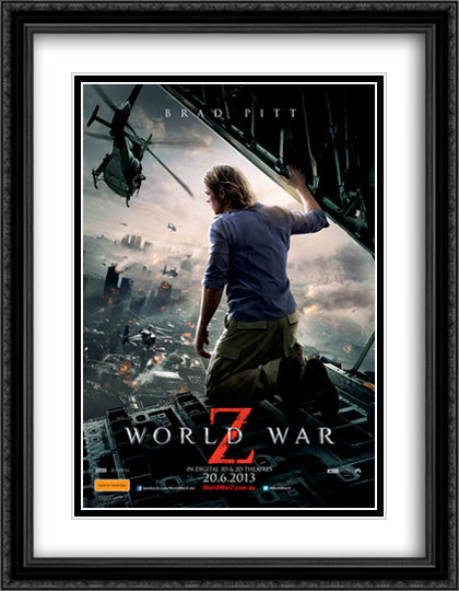 World War Z 28x36 Black Ornate Wood Framed Movie Poster with Double Matting