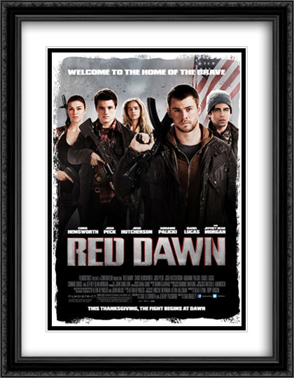 Red Dawn 28x36 Black Ornate Wood Framed Movie Poster with Double Matting