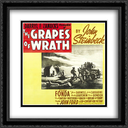 The Grapes of Wrath 28x28 Black Ornate Wood Framed Movie Poster with Double Matting