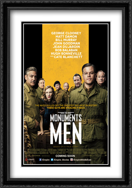 The Monuments Men 28x40 Black Ornate Wood Framed Movie Poster with Double Matting