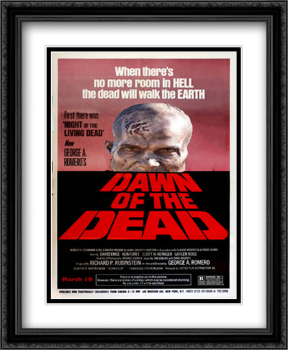Dawn of The Dead 28x34 Black Ornate Wood Framed Movie Poster with Double Matting