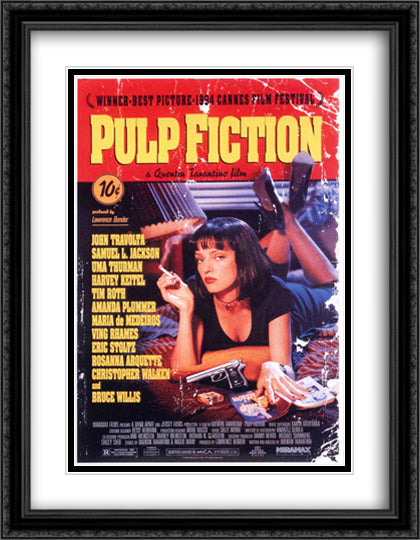 Pulp Fiction 28x36 Black Ornate Wood Framed Movie Poster with Double Matting