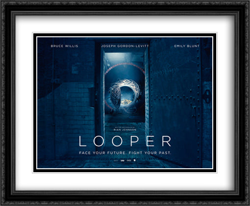 Looper 34x28 Black Ornate Wood Framed Movie Poster with Double Matting