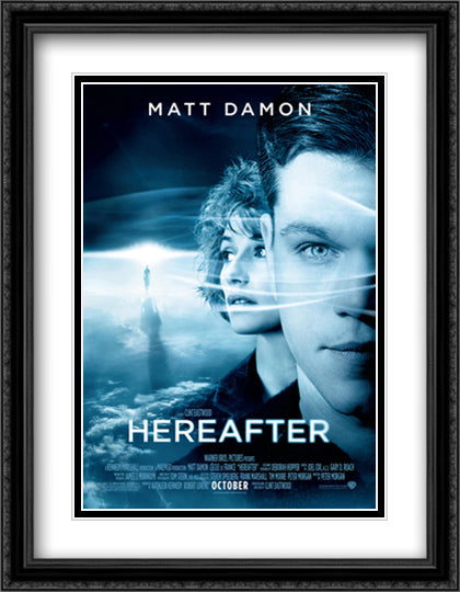Hereafter 28x36 Black Ornate Wood Framed Movie Poster with Double Matting