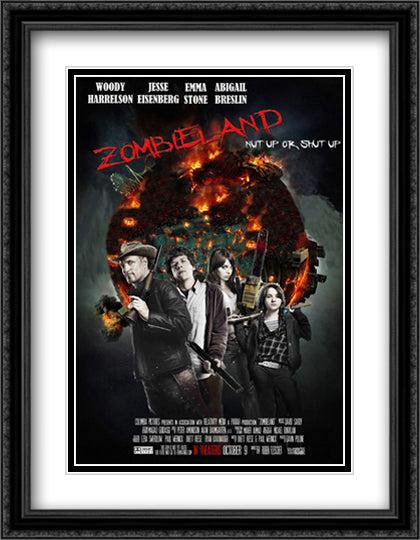 Zombieland 28x36 Black Ornate Wood Framed Movie Poster with Double Matting