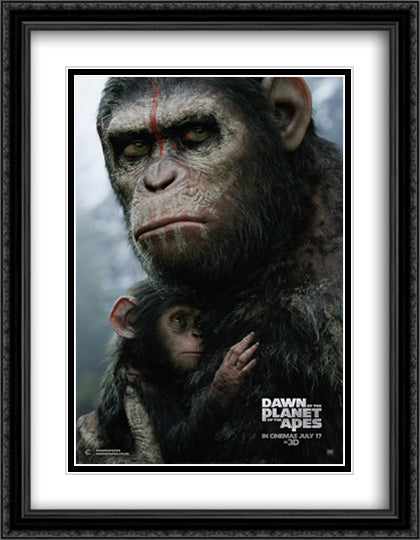 Dawn of The Planet of The Apes 28x36 Black Ornate Wood Framed Movie Poster with Double Matting