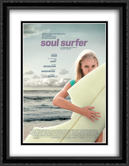 Soul Surfer 28x36 Black Ornate Wood Framed Movie Poster with Double Matting