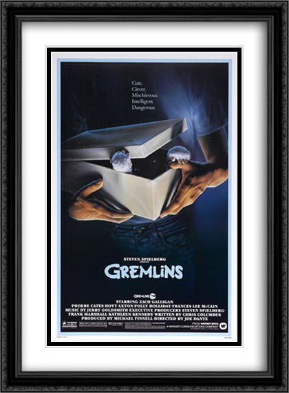Gremlins 28x38 Black Ornate Wood Framed Movie Poster with Double Matting