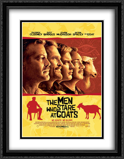 The Mean Who Stare at Goats 28x36 Black Ornate Wood Framed Movie Poster with Double Matting