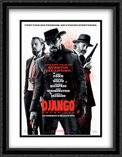 Django Unchained 28x36 Black Ornate Wood Framed Movie Poster with Double Matting