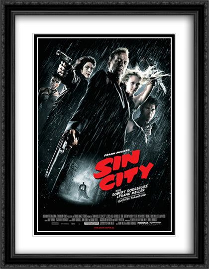 Sin City 28x36 Black Ornate Wood Framed Movie Poster with Double Matting