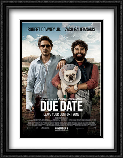 Due Date 28x36 Black Ornate Wood Framed Movie Poster with Double Matting