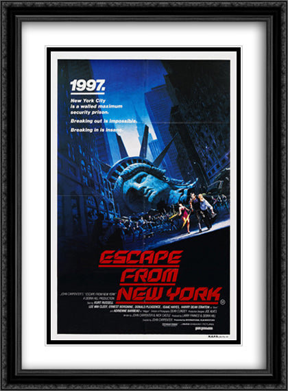 Escape From New York 28x38 Black Ornate Wood Framed Movie Poster with Double Matting