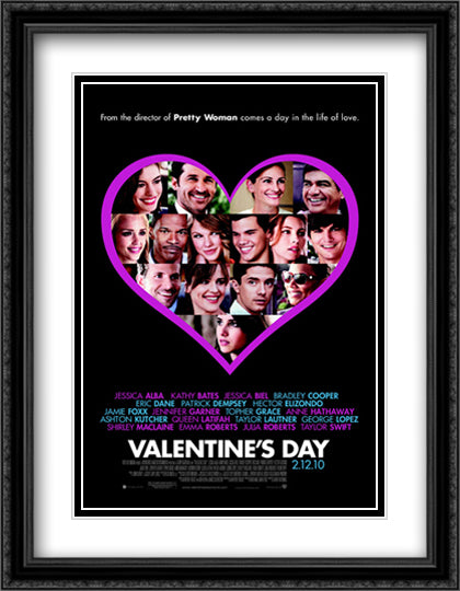 Valentine's Day 28x36 Black Ornate Wood Framed Movie Poster with Double Matting