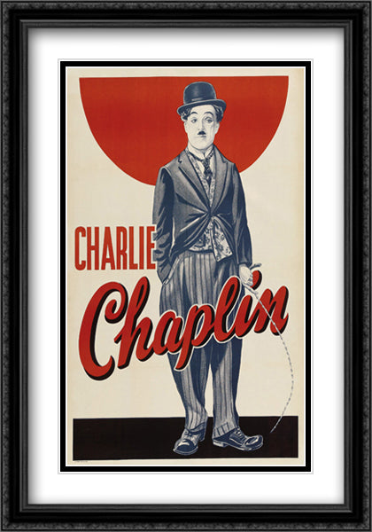 Charlie Chaplin 28x40 Black Ornate Wood Framed Movie Poster with Double Matting