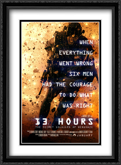 13 Hours: The Secret Soldiers of Benghazi 28x38 Black Ornate Wood Framed Movie Poster with Double Matting