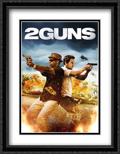 2 Guns 28x36 Black Ornate Wood Framed Movie Poster with Double Matting