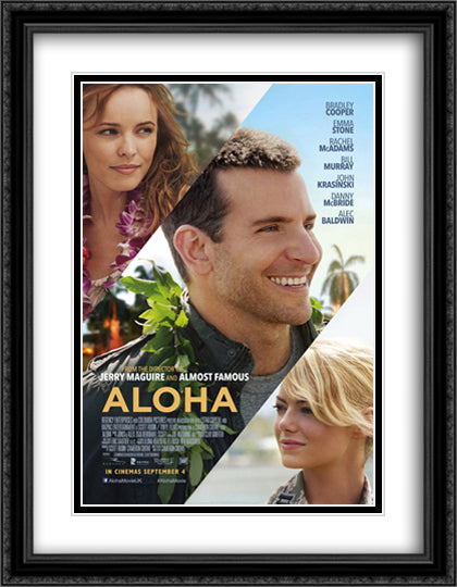 Aloha 28x36 Black Ornate Wood Framed Movie Poster with Double Matting